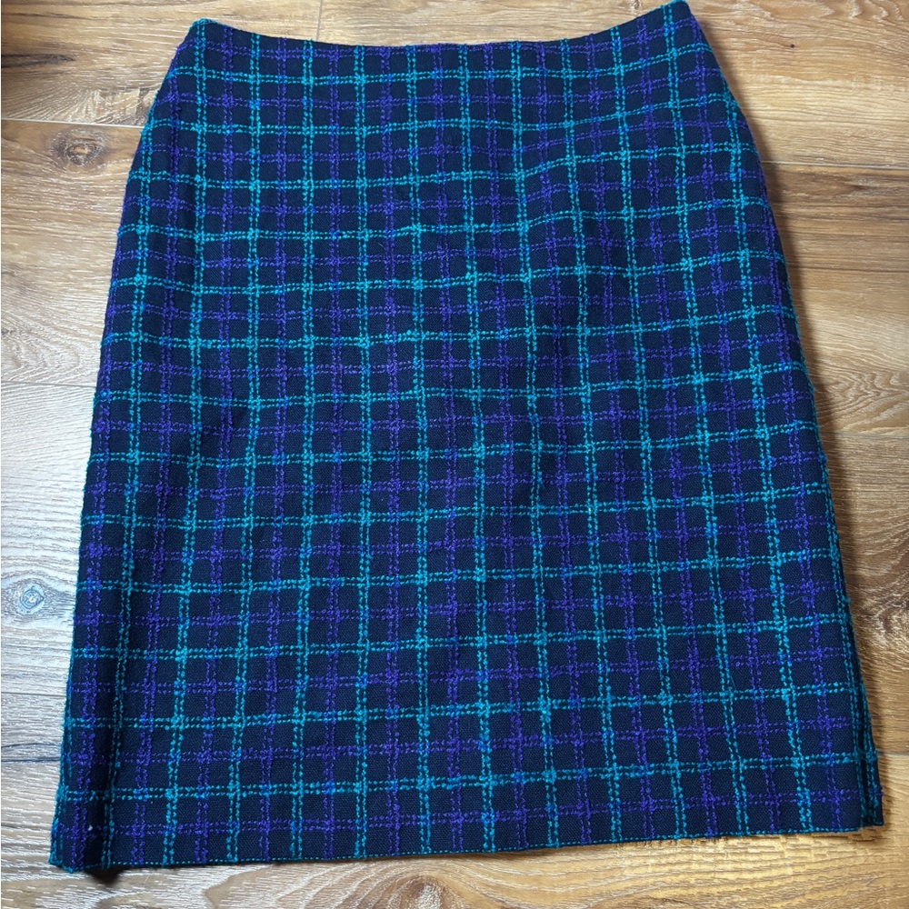 Plaid Blue and purple vintage Women's Skirt midi skirt with back slit